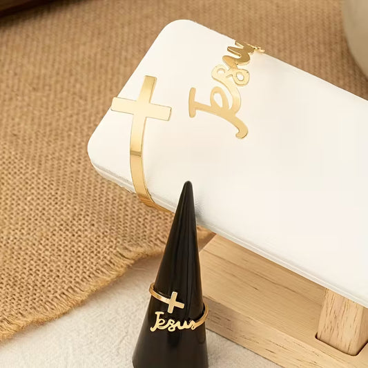 Two-Piece Simple Open Letter Bracelet & Ring Set