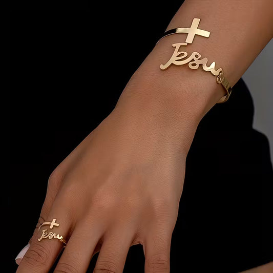 Two-Piece Simple Open Letter Bracelet &amp; Ring Set