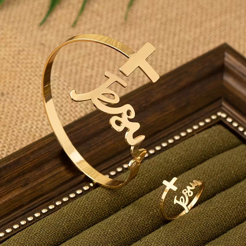 Two-Piece Simple Open Letter Bracelet &amp; Ring Set